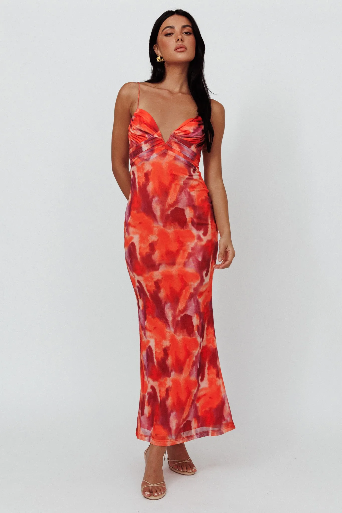 Marrakesh Gathered Bust Maxi Dress Print Orange sold by Selfie Leslie