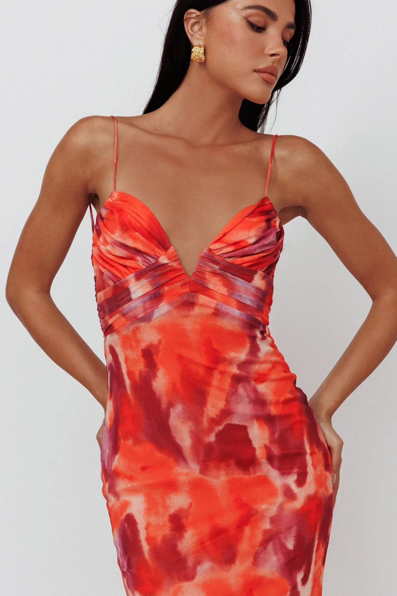 Marrakesh Gathered Bust Maxi Dress Print Orange sold by Selfie Leslie product image thumbnail 4