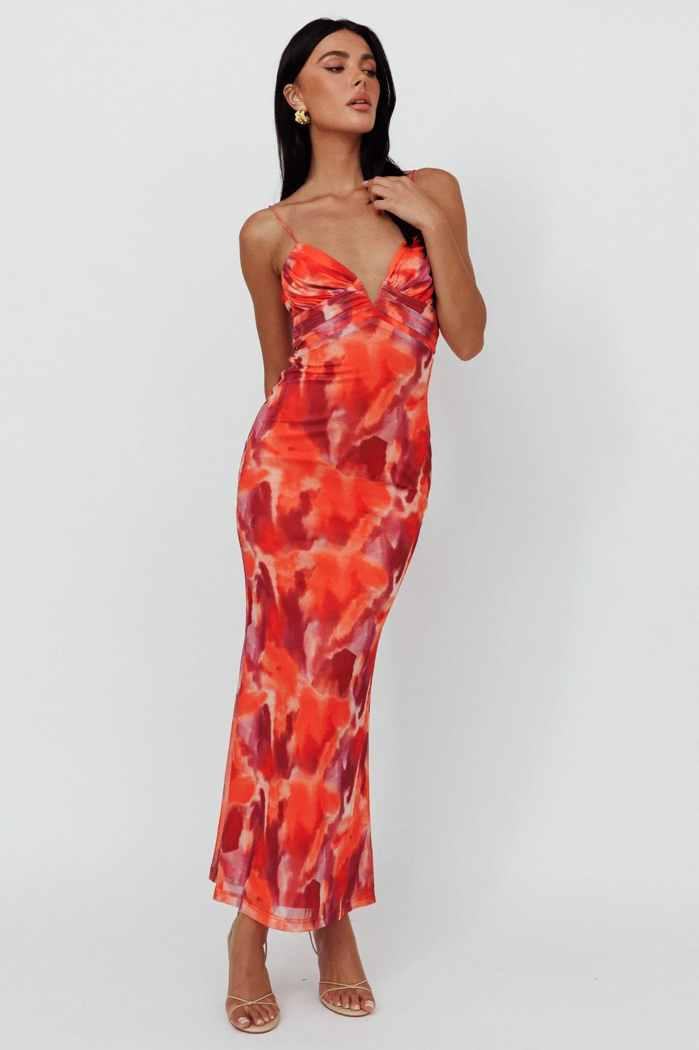 Marrakesh Gathered Bust Maxi Dress Print Orange sold by Selfie Leslie product image thumbnail 3