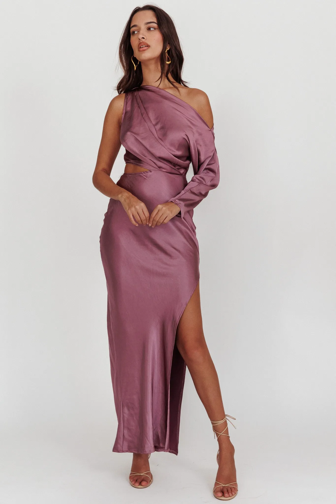See You Again One Sleeve Maxi Dress Grape sold by Selfie Leslie product image thumbnail 3