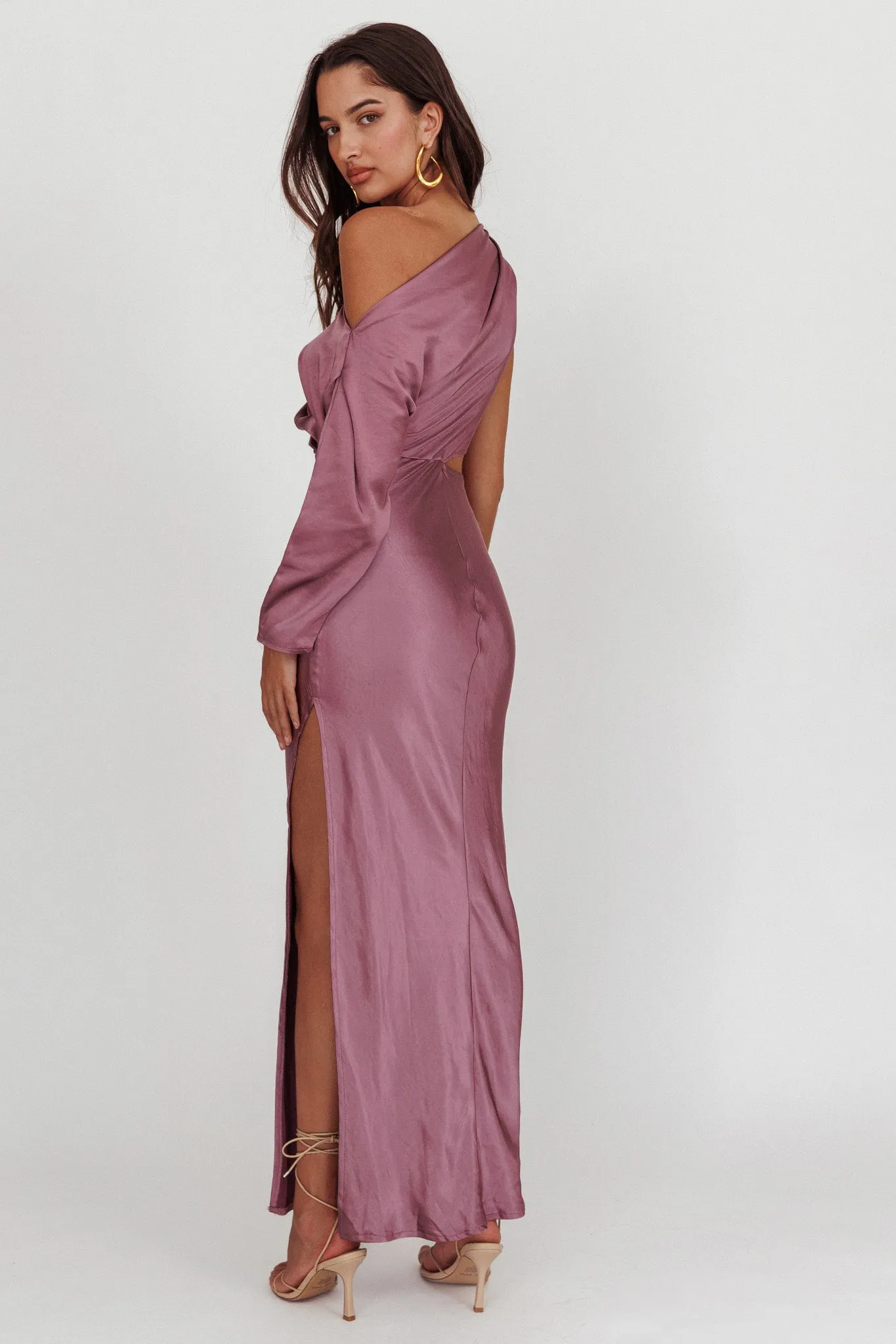 See You Again One Sleeve Maxi Dress Grape sold by Selfie Leslie product image thumbnail 2