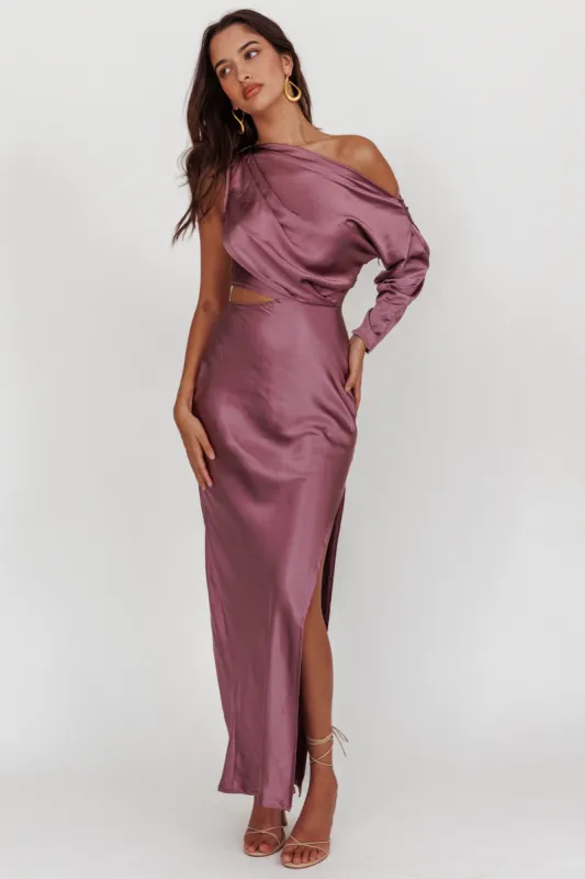 See You Again One Sleeve Maxi Dress Grape sold by Selfie Leslie