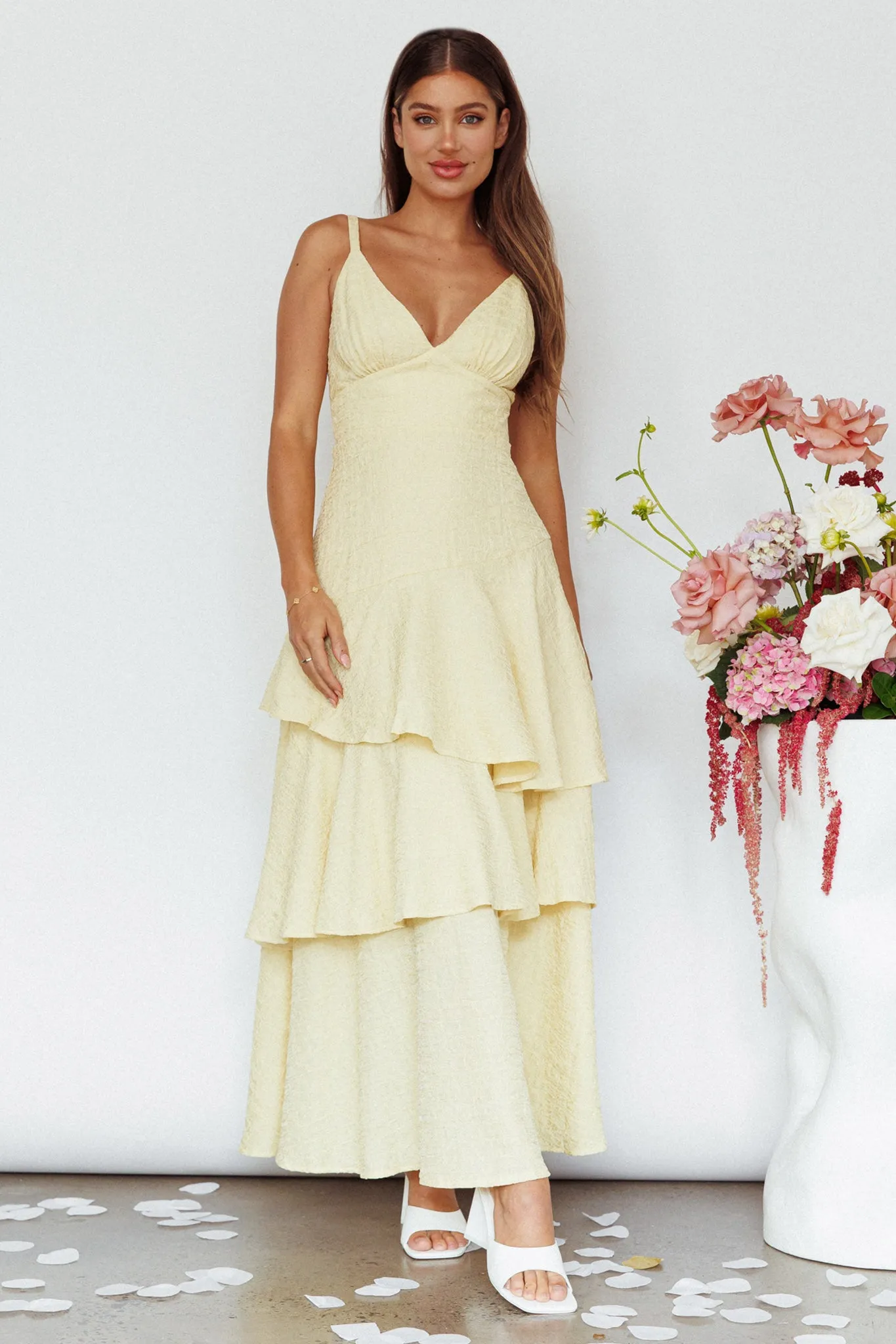 New Vibes Layered Hem Maxi Dress Lemon sold by Selfie Leslie