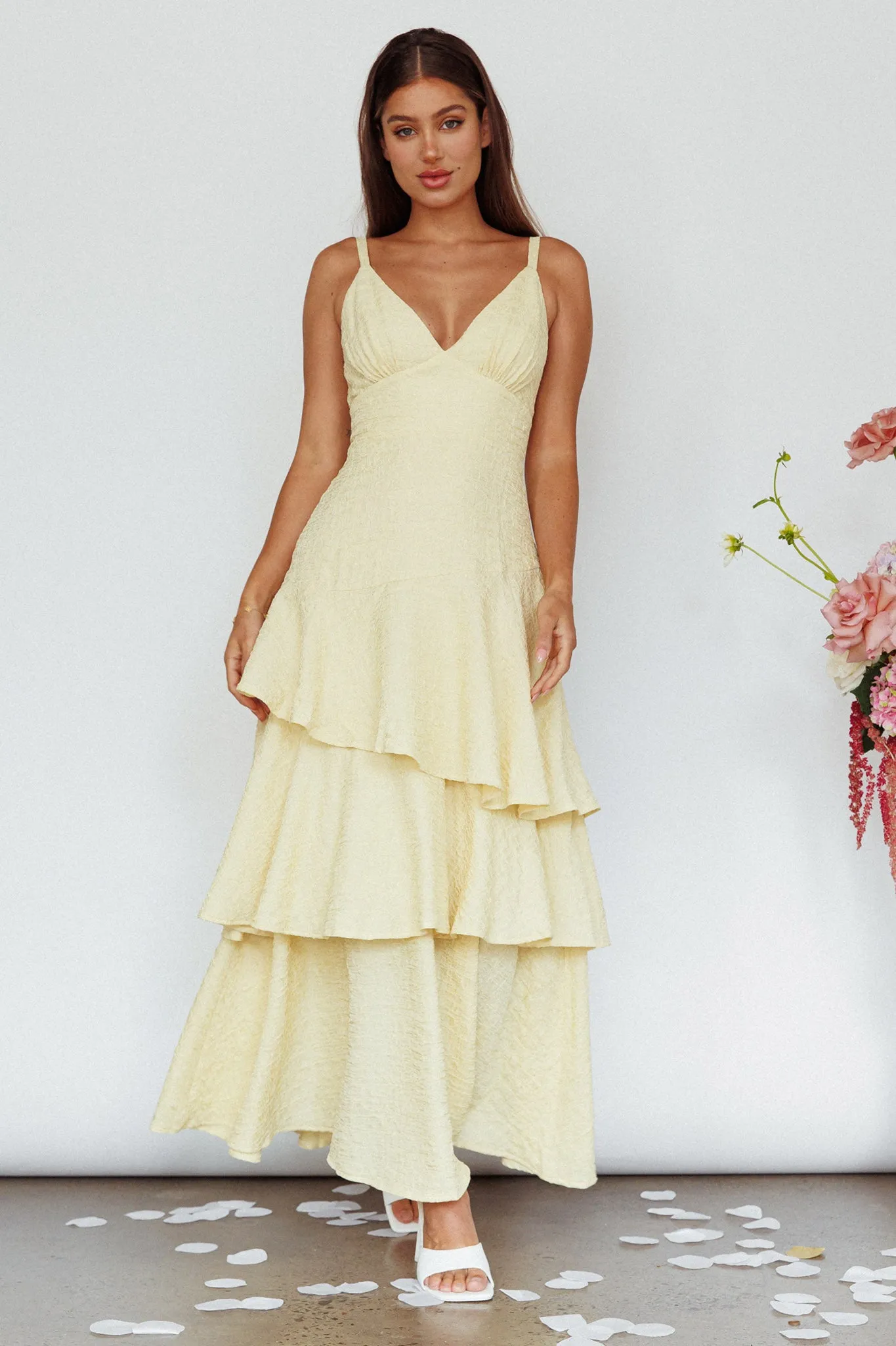 New Vibes Layered Hem Maxi Dress Lemon sold by Selfie Leslie product image thumbnail 3