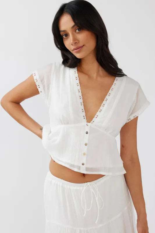 Azura Scalloped Lace Trim Top White sold by Selfie Leslie