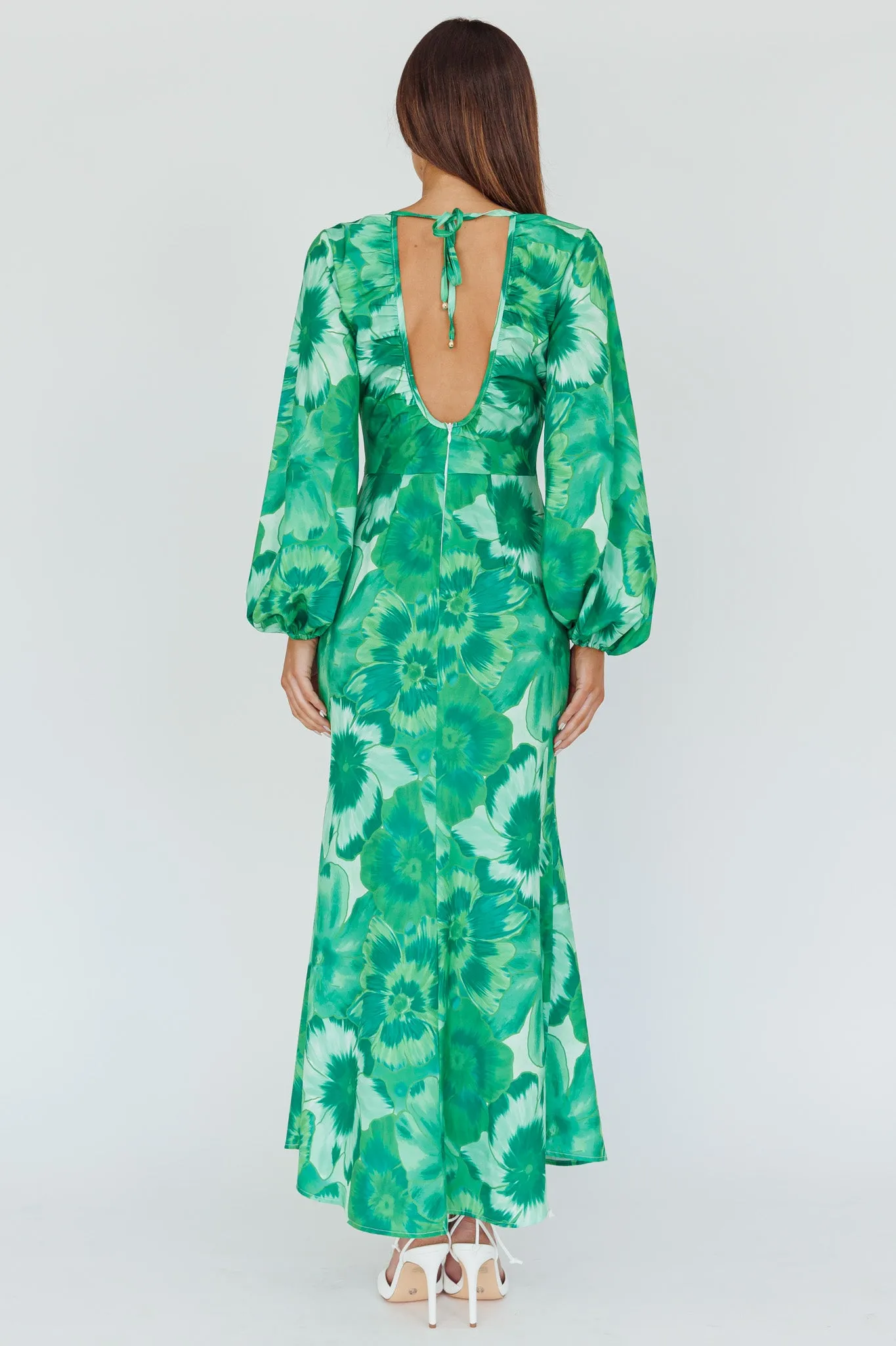 Yessica Balloon Sleeve Midi Dress Floral Green sold by Selfie Leslie product image thumbnail 2