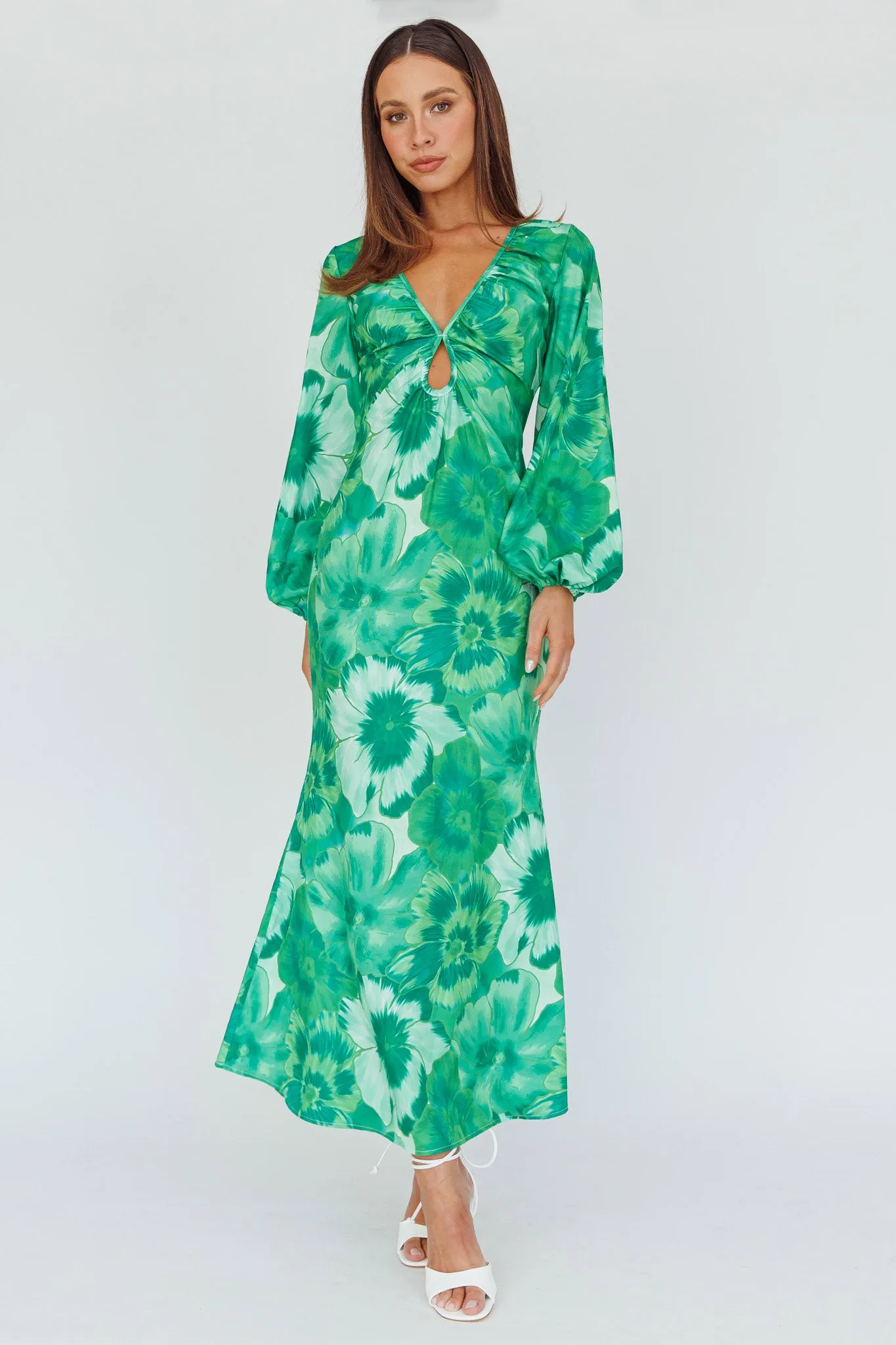 Yessica Balloon Sleeve Midi Dress Floral Green sold by Selfie Leslie product image thumbnail 3