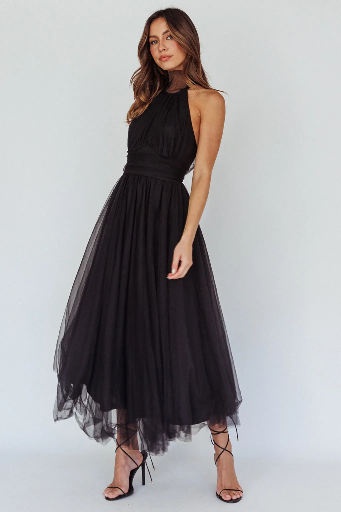 Andria Halterneck Tulle Midi Dress Black sold by Selfie Leslie product image thumbnail 3