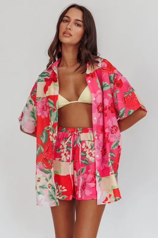 Ciao Ciao Floral Short Sleeve Buttoned Shirt Pink sold by Selfie Leslie