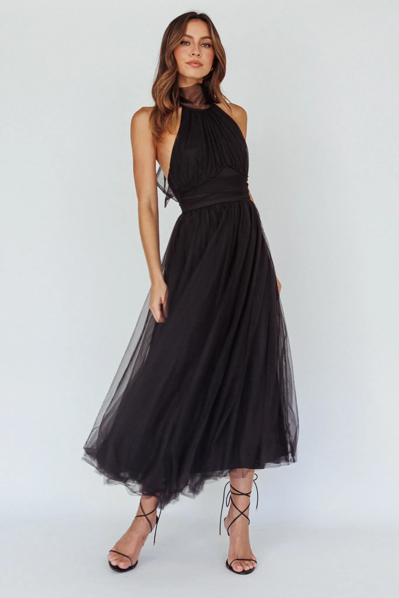 Andria Halterneck Tulle Midi Dress Black sold by Selfie Leslie product image thumbnail 5