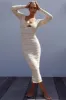 Beachside Crochet Knit Long Sleeve Midi Dress Oat sold by Selfie Leslie