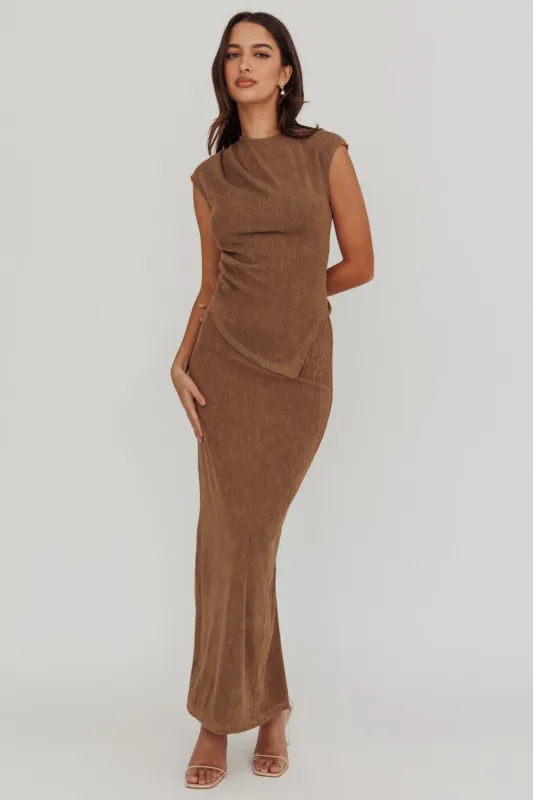 Calculated Ribbed Knit Maxi Skirt Brown sold by Selfie Leslie