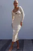 Beachside Crochet Knit Long Sleeve Midi Dress Oat sold by Selfie Leslie