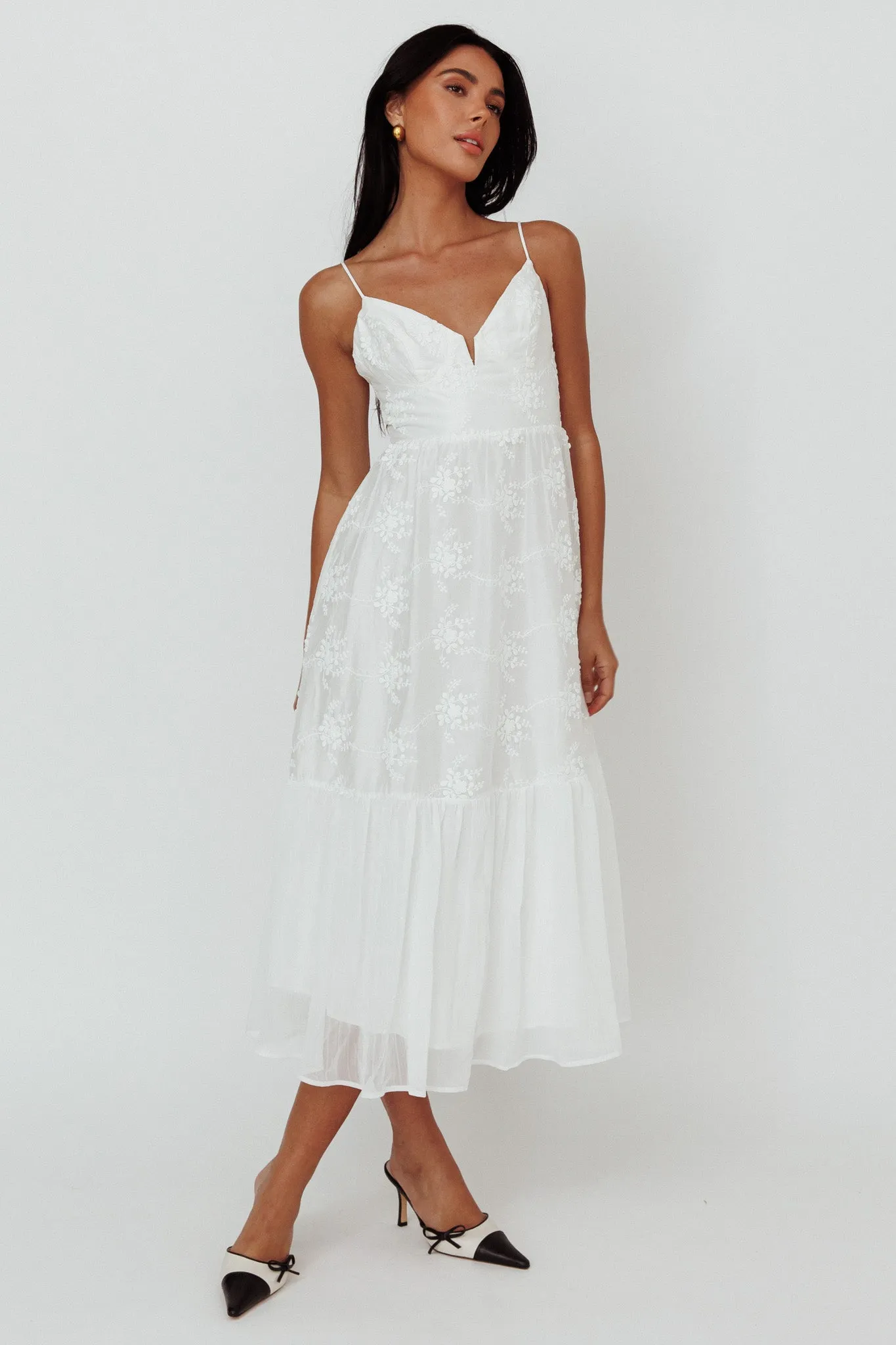 Lake Como Floral Embroidered Midi Dress White sold by Selfie Leslie product image thumbnail 5