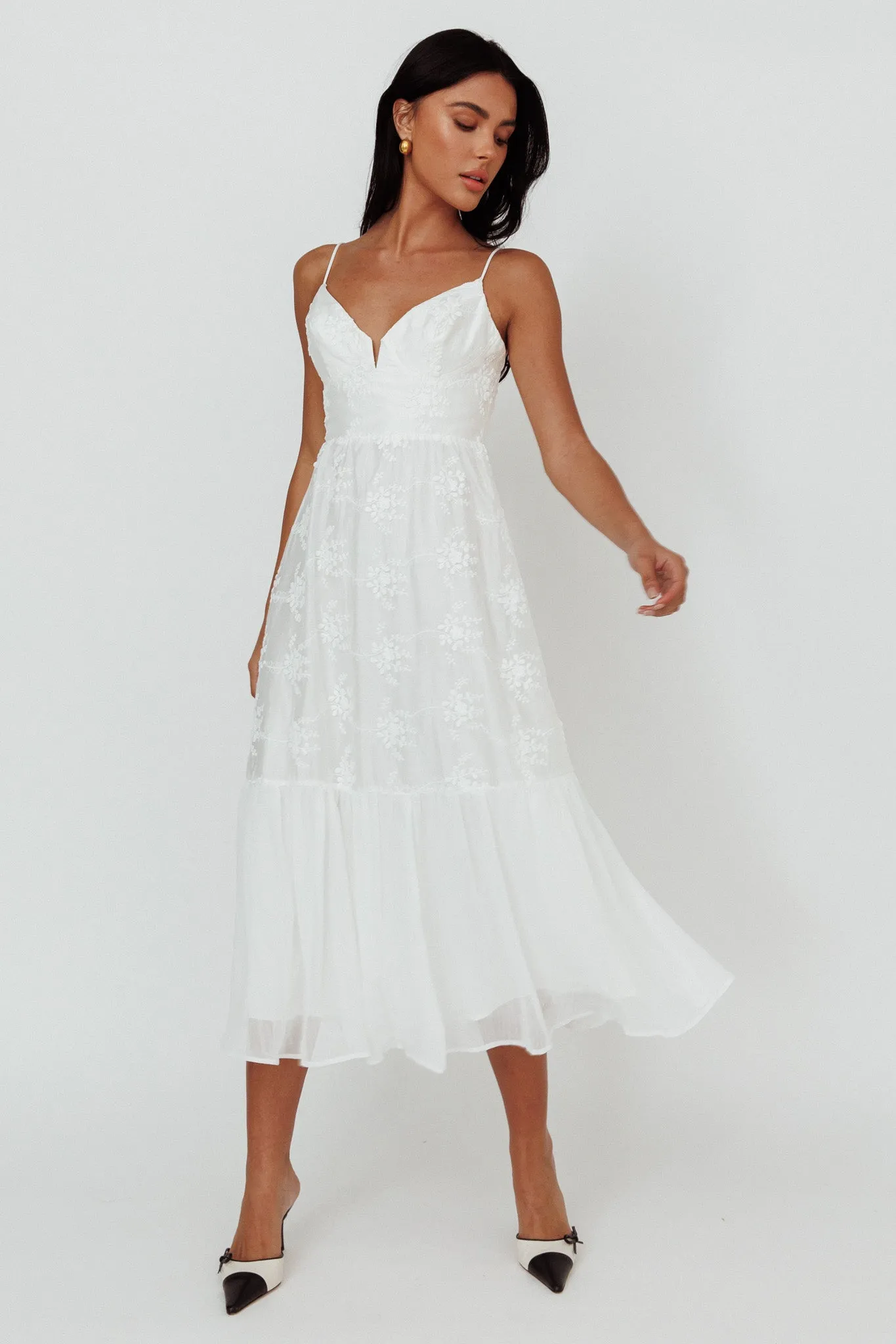 Lake Como Floral Embroidered Midi Dress White sold by Selfie Leslie