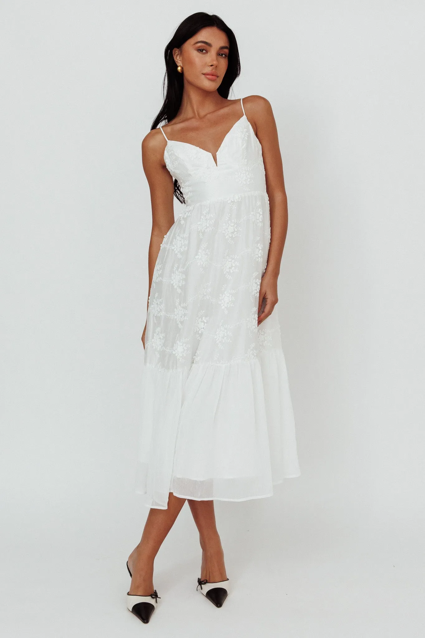 Lake Como Floral Embroidered Midi Dress White sold by Selfie Leslie product image thumbnail 3