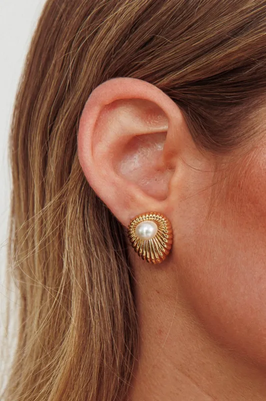 Anika Stud Pearl Earrings Gold sold by Selfie Leslie