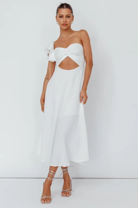 Jolina Ruffle Shoulder Midi Dress White sold by Selfie Leslie