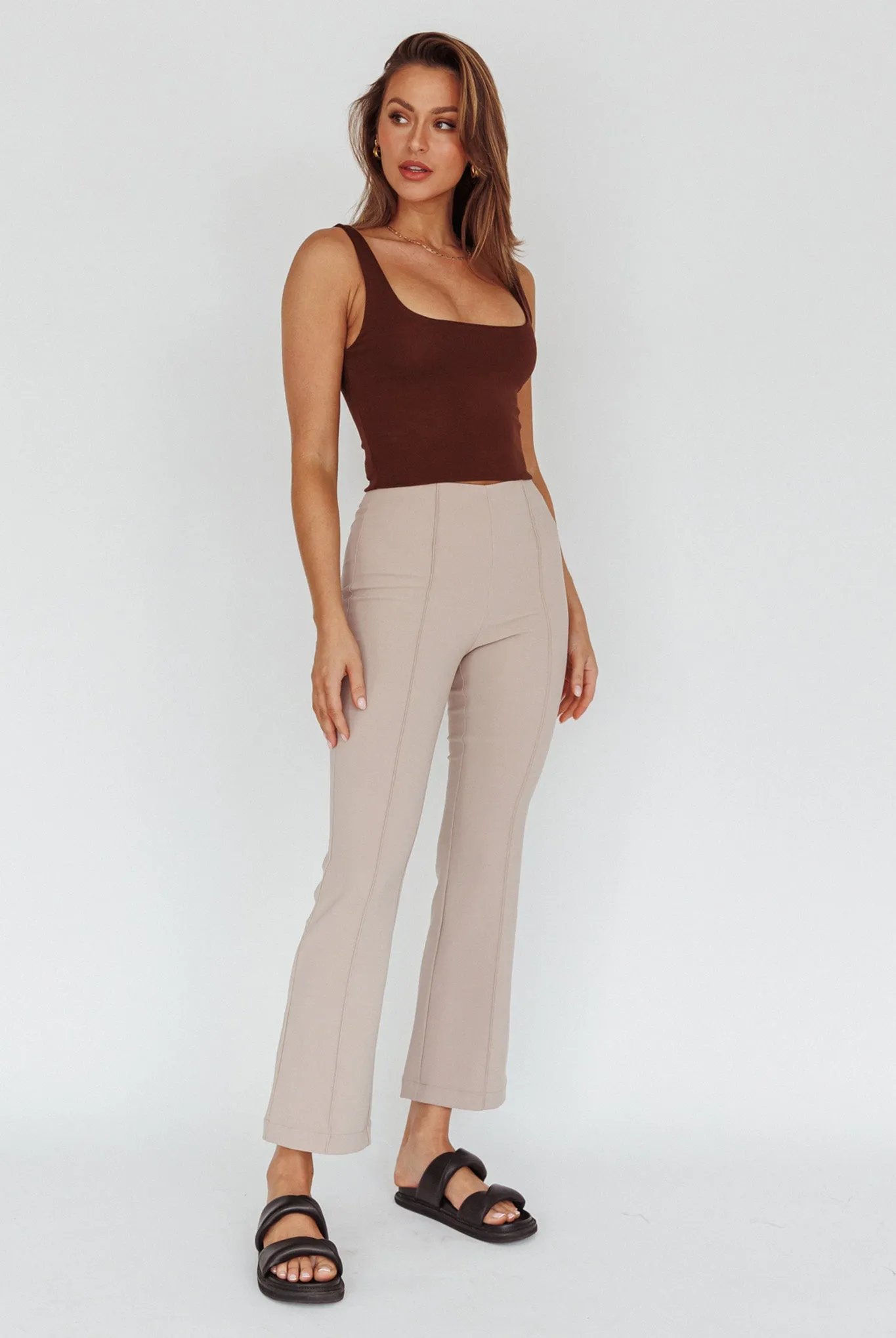 Sabria Mid-Rise Flare Pants Beige sold by Selfie Leslie product image thumbnail 5