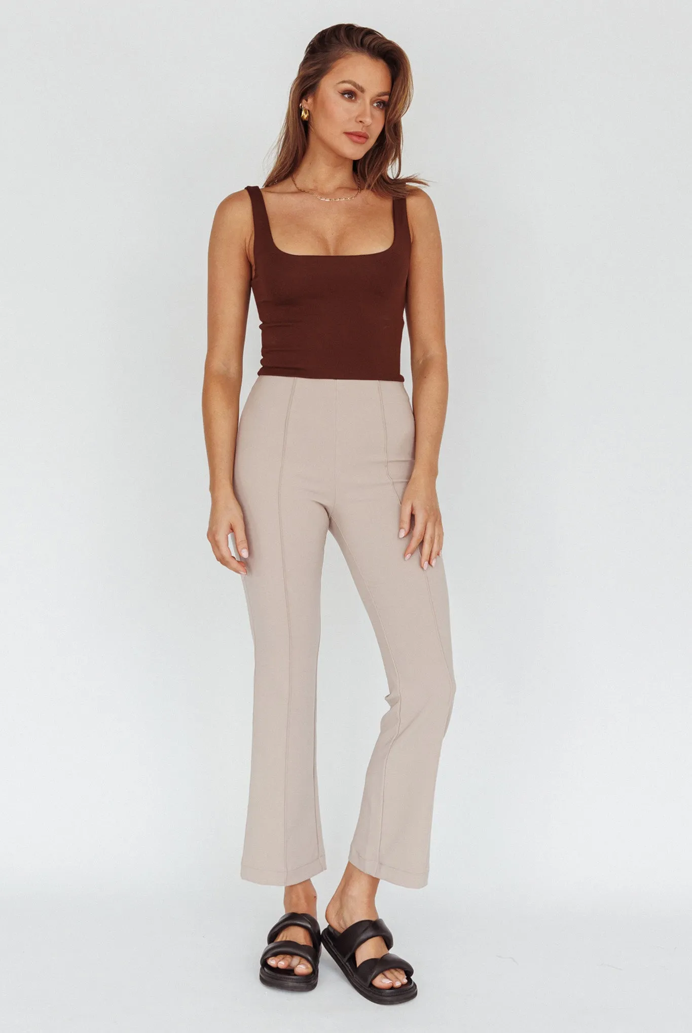 Sabria Mid-Rise Flare Pants Beige sold by Selfie Leslie product image thumbnail 3