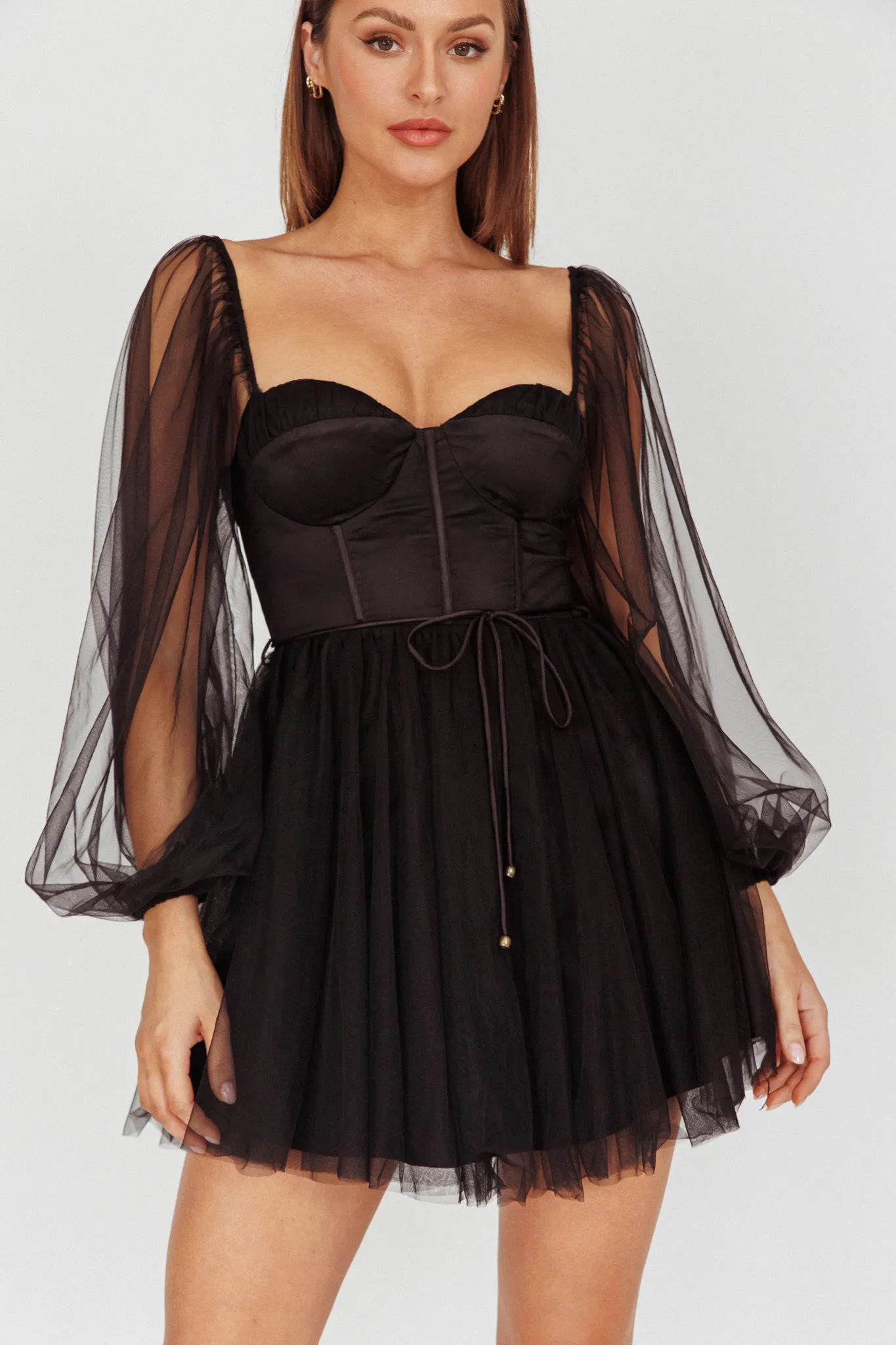 Fairytale Dream Sheer Sleeve Mini Dress Black sold by Selfie Leslie product image thumbnail 4