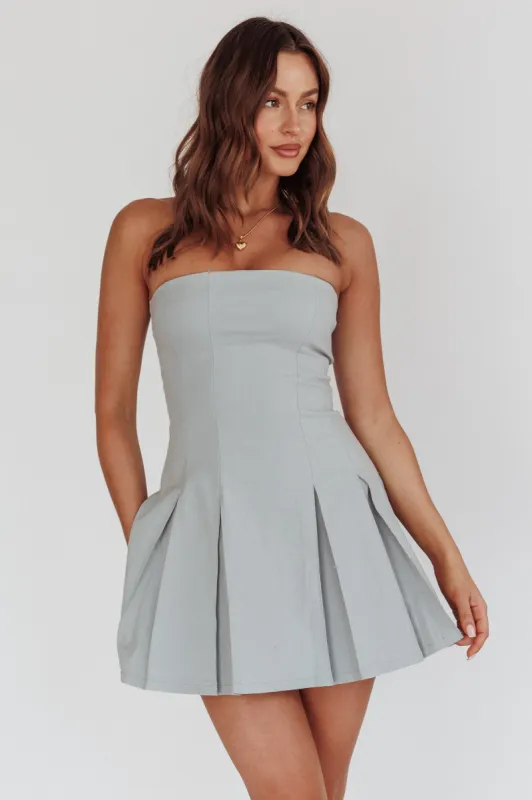 Jeziah Strapless Box Pleat Mini Dress Light Denim sold by Selfie Leslie