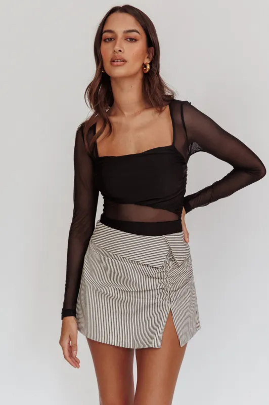 Toronto Long Sleeve Partial Sheer Bodysuit Black sold by Selfie Leslie