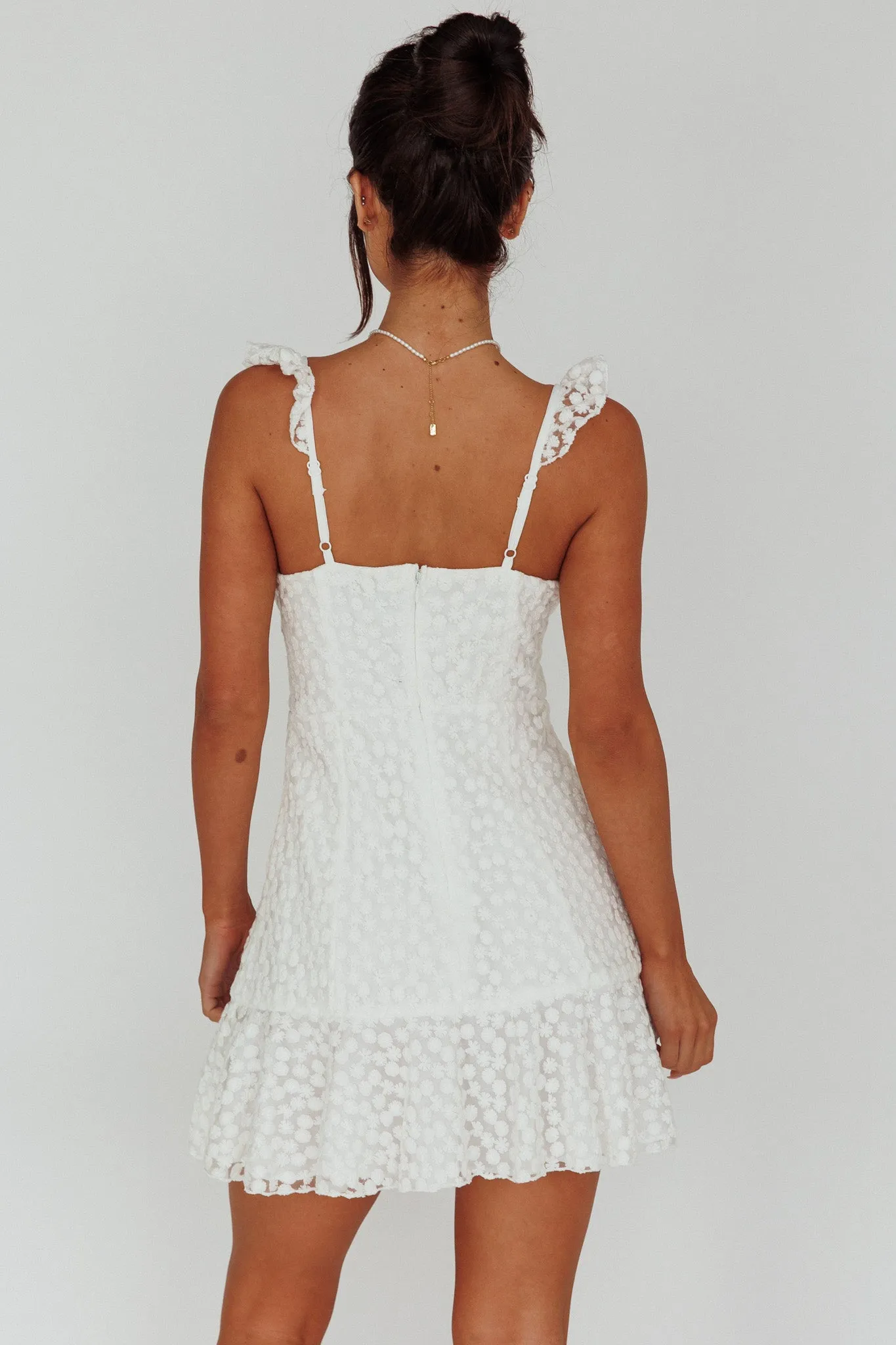 Shenay Ruffle Strap Embroidered Mini Dress White sold by Selfie Leslie product image thumbnail 2