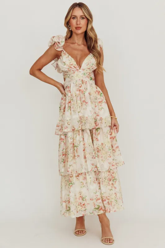 Roselle Backless Ruffle Maxi Dress Floral Multi sold by Selfie Leslie