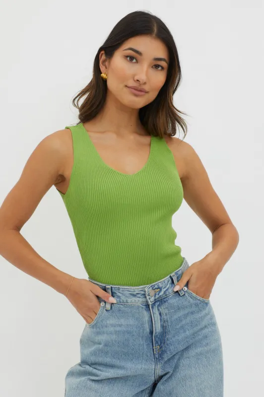 Off-Duty V-Neck Ribbed Knit Top Green sold by Selfie Leslie