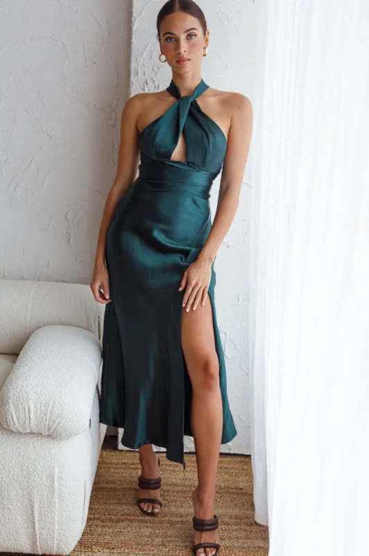 Te Amo Halterneck Open Back Midi Dress Forest Green sold by Selfie Leslie