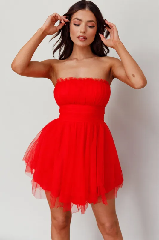 Fayette Strapless Mesh Mini Dress Red sold by Selfie Leslie