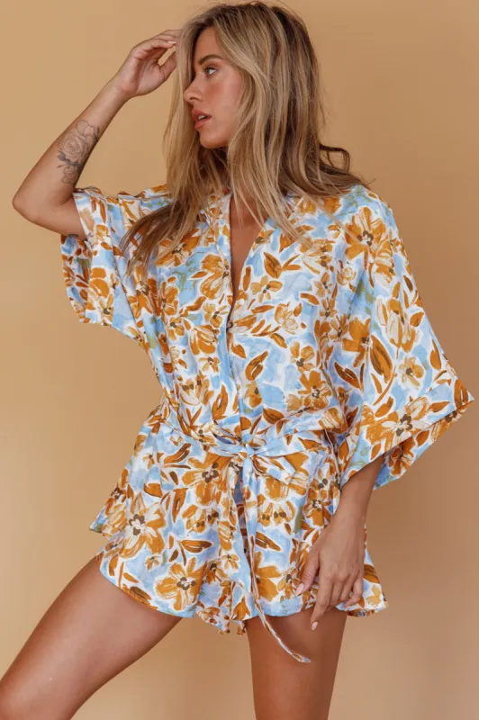 Daytona Beach Button-Up Romper Floral Blue sold by Selfie Leslie