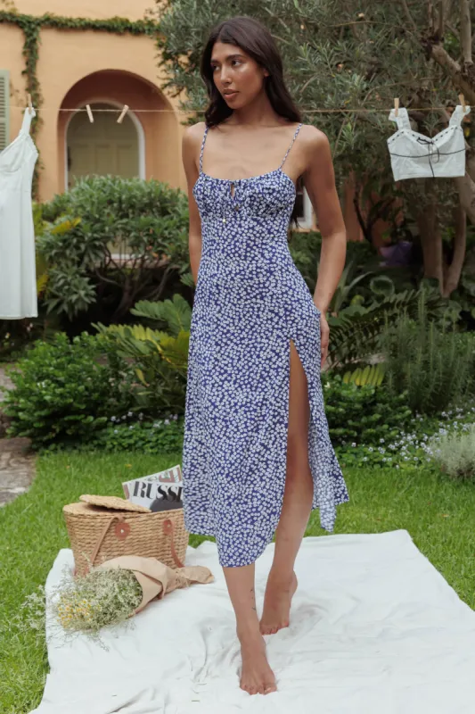Haydin Tied Bust Split Midi Dress Floral Navy sold by Selfie Leslie