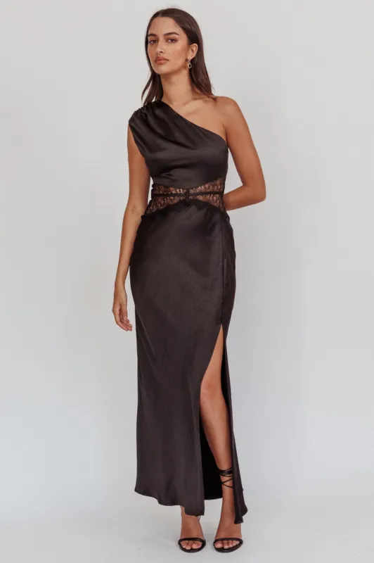 Tarly Lace Waist One-Shoulder Maxi Dress Black sold by Selfie Leslie