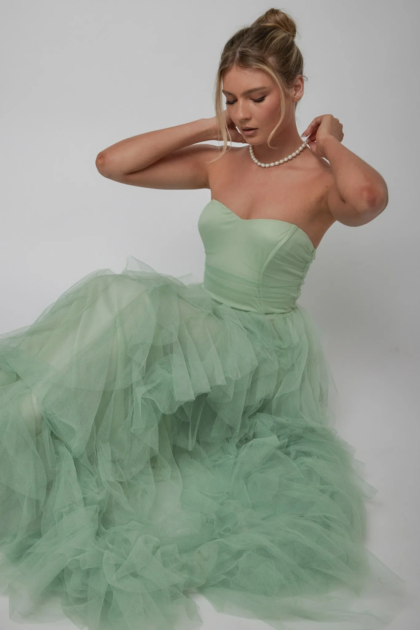 Rori Tulle Cascade Maxi Dress Sage sold by Selfie Leslie product image thumbnail 4