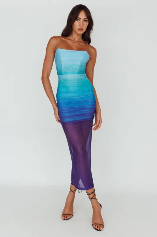 Logan Strapless Ruched Midi Dress Gradient Blue sold by Selfie Leslie