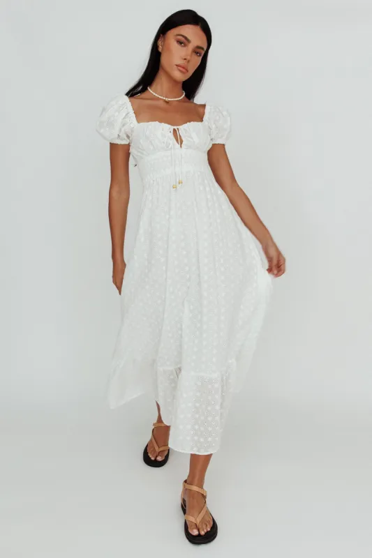 Sia Puff Sleeve Eyelet Maxi Dress White sold by Selfie Leslie