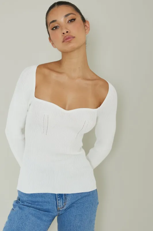 Switch Focus Long Sleeve Knit Top White made by Selfie Leslie