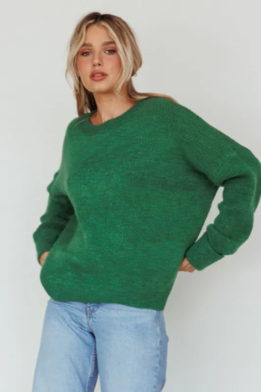 Kayce Dropped Shoulder Knit Sweater Green sold by Selfie Leslie