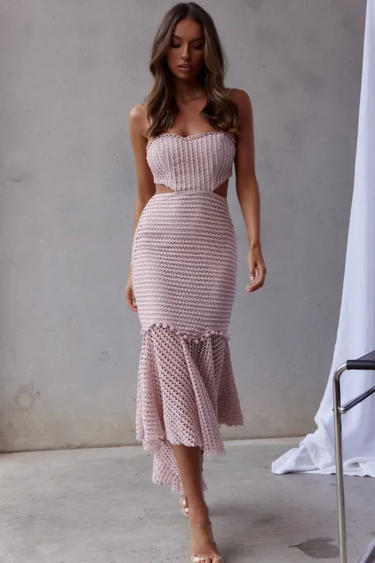 Zoey Lace Overlay Cut-Out Midi Dress Blush sold by Selfie Leslie