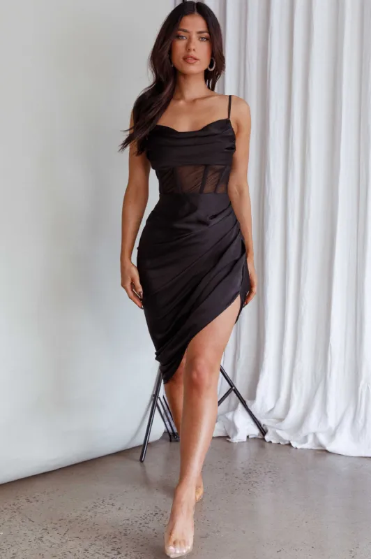 Lyra Sheer Bodice Midi Dress Black sold by Selfie Leslie