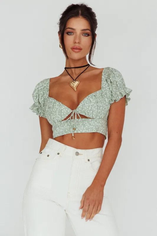Sweet Romance Sweetheart Neckline Crop Top Floral Sage sold by Selfie Leslie