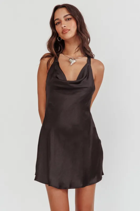 Champagne Showers Halterneck Slip Mini Dress Black sold by Selfie Leslie