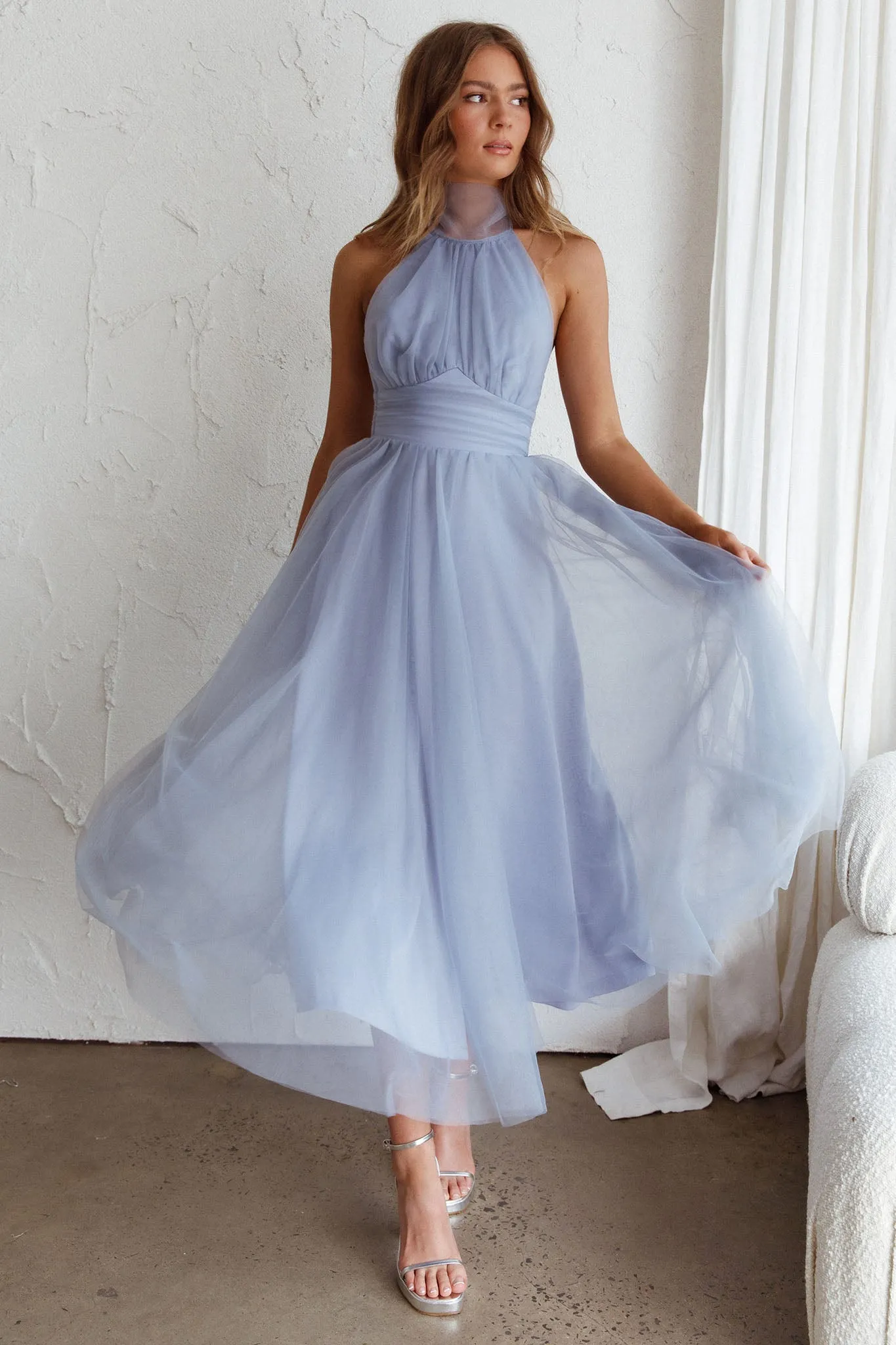 Andria Halterneck Tulle Midi Dress Blue sold by Selfie Leslie product image thumbnail 3