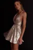 Floating By Plunging Neckline Mini Dress Sequin Gold sold by Selfie Leslie