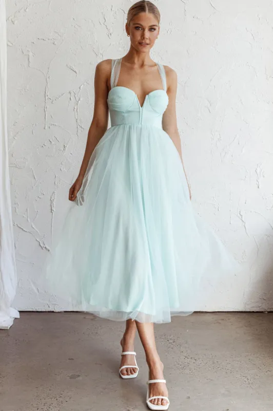 Surreal Lace-Up Back Tulle Midi Dress Mint sold by Selfie Leslie
