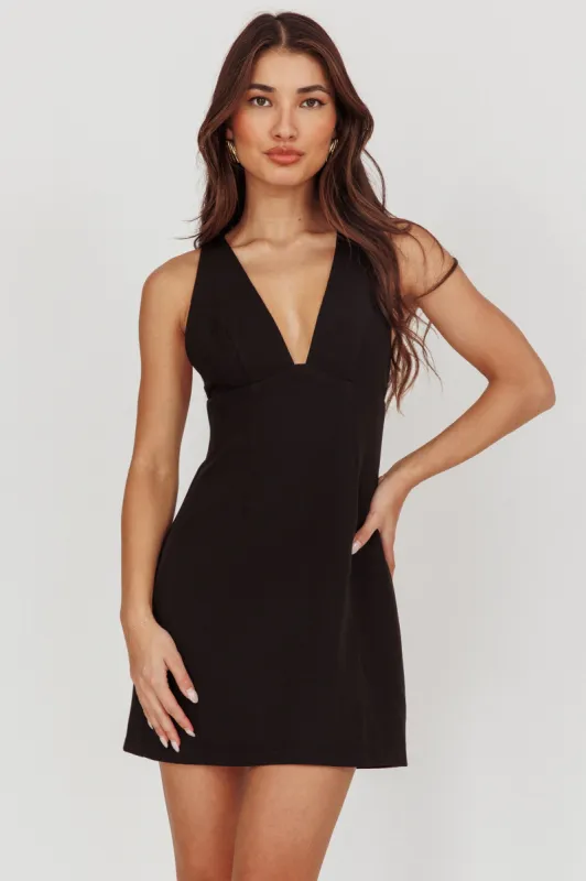 Ashe Crossover Back V Neck Mini Dress Black sold by Selfie Leslie