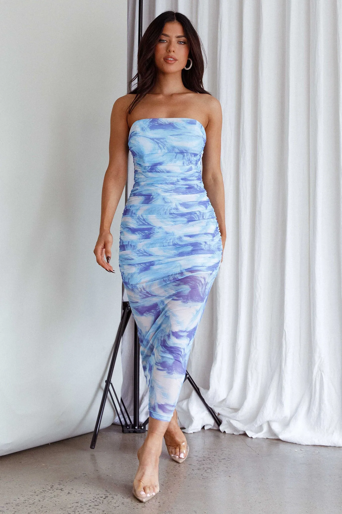 Logan Strapless Ruched Midi Dress Blue sold by Selfie Leslie product image thumbnail 3