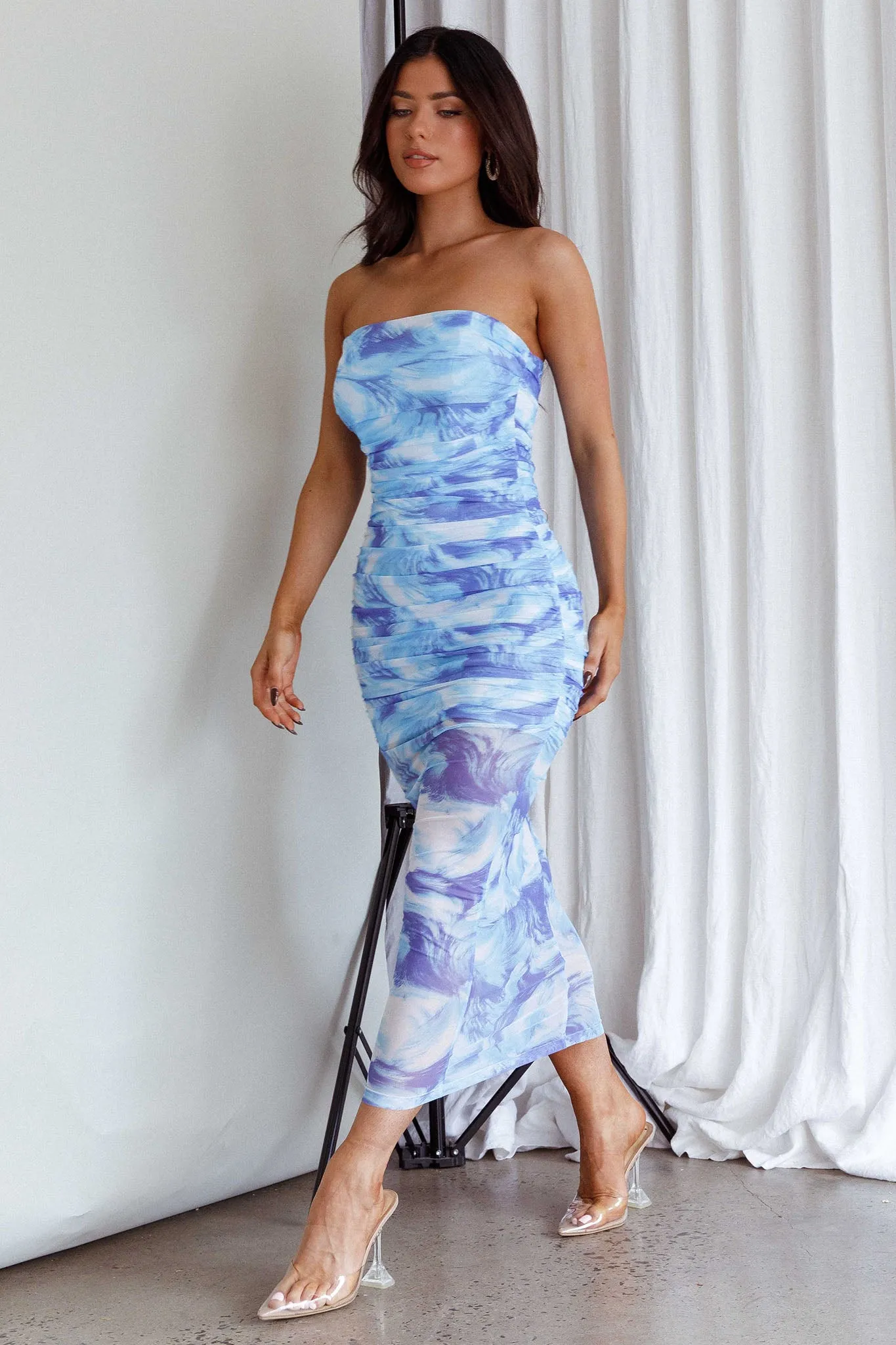 Logan Strapless Ruched Midi Dress Blue sold by Selfie Leslie product image thumbnail 5